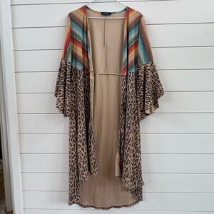 Boho Leopard & Stripe Open Front Kimono